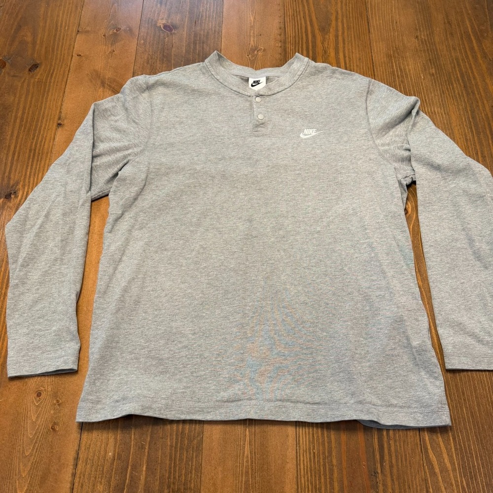 Nike Club Fleece Long Sleeve Henley Shirt Style #FZ6630 Mens Large Gray